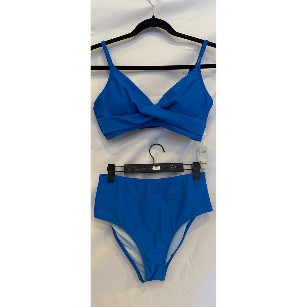 CUPSHE Womens Royal Blue Twist Front High Waisted Bikini Set Size M